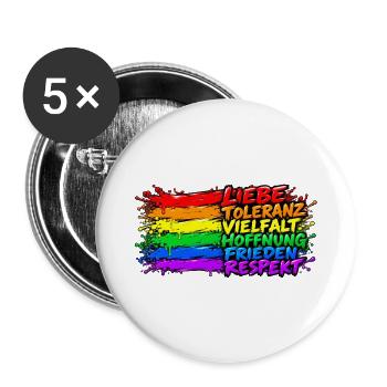 Regenbogenfrieden Liebe Vielfalt - Buttons groß 56 mm (5er Pack) - Weiß - Vorne