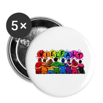 Vielfalt verbindet – Gemeinsam sind wir bunt - Buttons groß 56 mm (5er Pack) - Weiß - Vorne