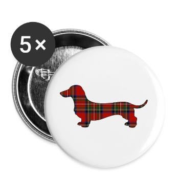 Tartan-Wursthund | Pyrenäenlinien-Labor - Buttons groß 56 mm (5er Pack) - Weiß - Vorne