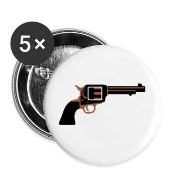 Revolver Pistole Western Icon - Buttons groß 56 mm (5er Pack) - Weiß - Vorne