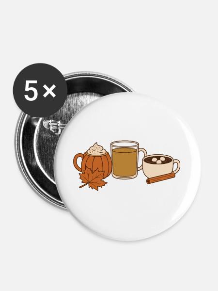 Herbst-Trink-Trio - Buttons groß 56 mm (5er Pack) - Weiß