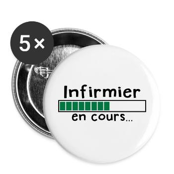 infirmier en cours - Lot de 5 grands badges (56 mm) - blanc - Devant