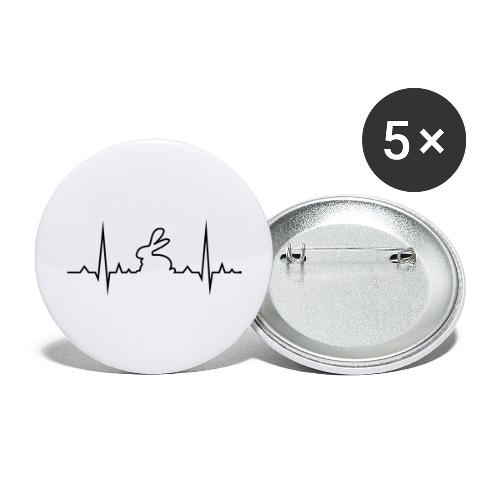 EKG Herzschlag Hase Kaninchen Zwergkaninchen - Buttons groß 56 mm (5er Pack)
