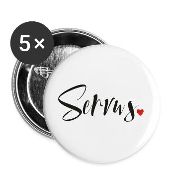Servus - Hallo und Tschüss - Buttons groß 56 mm (5er Pack) - Weiß - Vorne