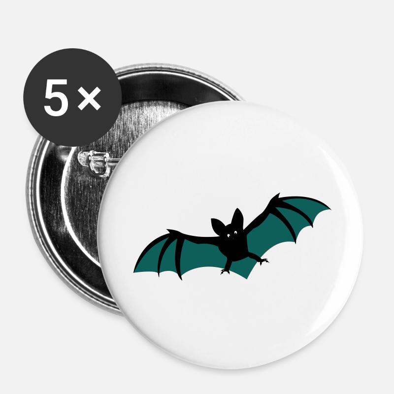 Fledermaus - Buttons groß 56 mm (5er Pack) - Weiß