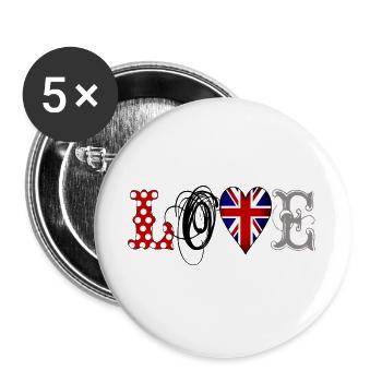 Love UK Black - Buttons groß 56 mm (5er Pack) - Weiß - Vorne