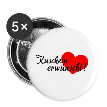 Kuscheln, Kuschelzeit, nur kuscheln, knuddeln - Buttons groß 56 mm (5er Pack) - Weiß - Vorne