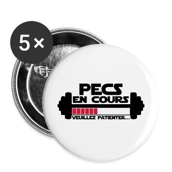 pecs en cours,citations,message,muscu - Lot de 5 grands badges (56 mm) - blanc - Devant
