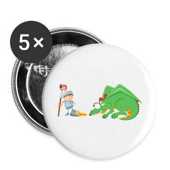 Ritter und Drache - Buttons groß 56 mm (5er Pack) - Weiß - Vorne