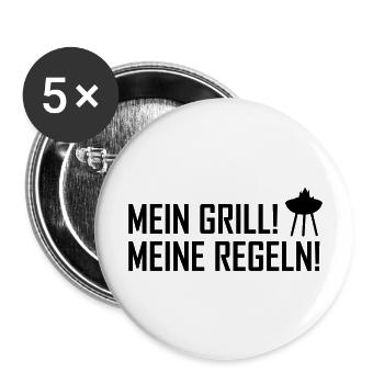 mein grill meine regeln - Buttons groß 56 mm (5er Pack) - Weiß - Vorne
