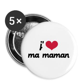 J'aime ma Maman - Lot de 5 grands badges (56 mm) - blanc - Devant