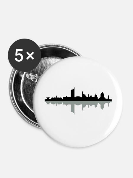 Skyline Leipzig Schatten - Buttons groß 56 mm (5er Pack) - Weiß