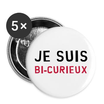 Bi-Curieux / Humour / Drôle / Drole / Geek / Cool - Lot de 5 grands badges (56 mm) - blanc - Devant