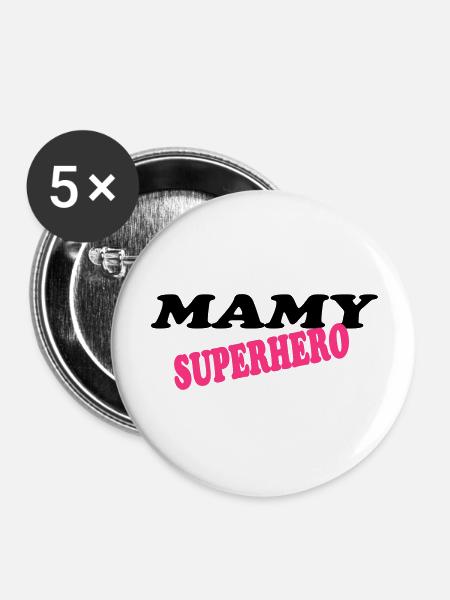 Mamy superhero - Buttons groß 56 mm (5er Pack) - Weiß