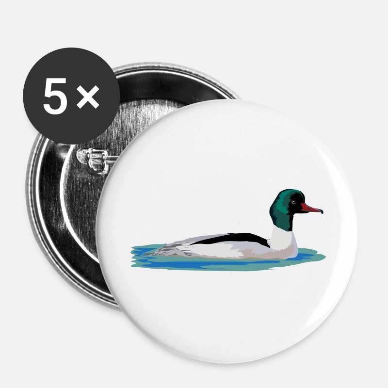 Gänsesäger - Buttons groß 56 mm (5er Pack) - Weiß