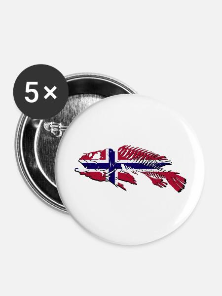Norway Fishing - Buttons groß 56 mm (5er Pack) - Weiß
