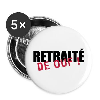 Ruhestand / Rentner / Rentnerin / Rente - Buttons groß 56 mm (5er Pack) - Weiß - Vorne