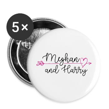HT Royal Wedding Meghan Harry Arrow - Lot de 5 grands badges (56 mm) - blanc - Devant