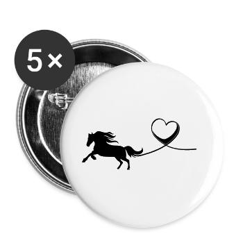 Pferd Herz Liebe - Buttons groß 56 mm (5er Pack) - Weiß - Vorne
