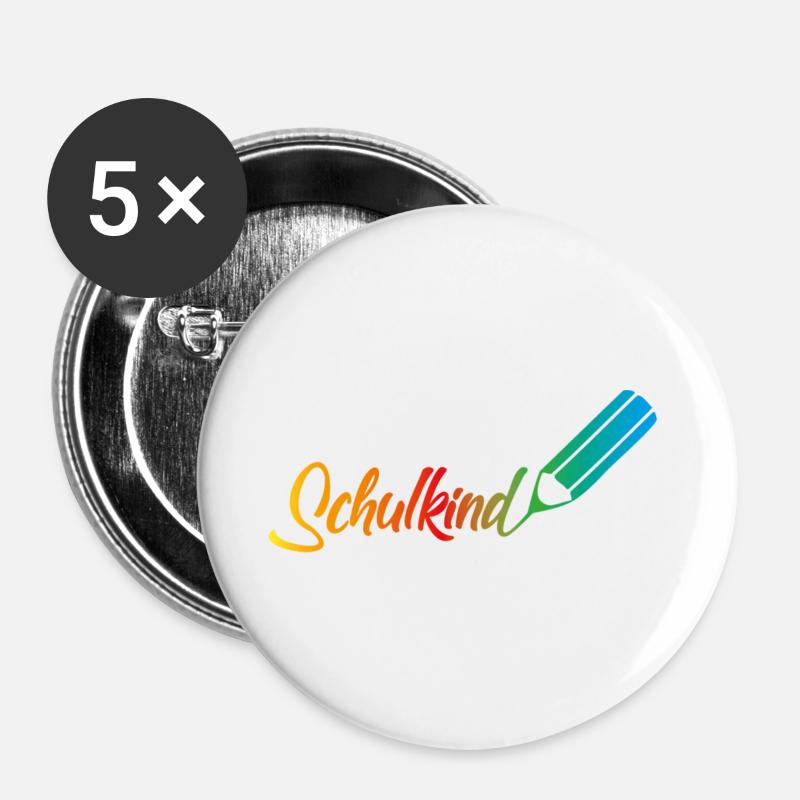 schulkind regenbogen - Buttons groß 56 mm (5er Pack) - Weiß