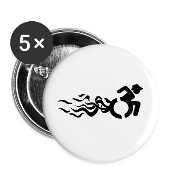 Wheelchair user with flames # - Buttons large 2.2''/56 mm (5-pack) - white - Front