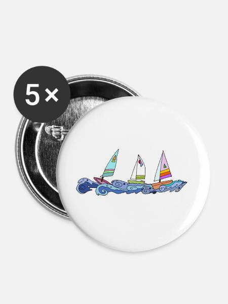 Segelboote - Buttons groß 56 mm (5er Pack) - Weiß
