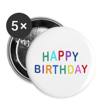 HAPPY BIRTHDAY COLOR - Buttons groß 56 mm (5er Pack) - Weiß - Vorne