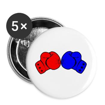 Zwei Boxhandschuhe rot und blau - Buttons groß 56 mm (5er Pack) - Weiß - Vorne