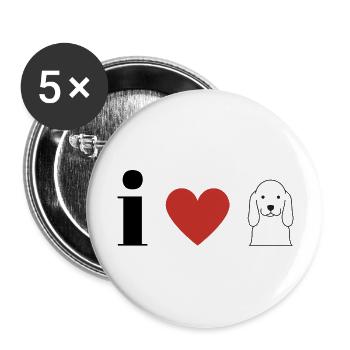 I love Dogs - Buttons groß 56 mm (5er Pack) - Weiß - Vorne