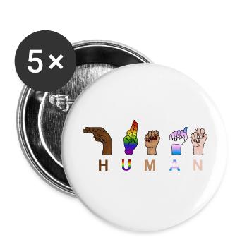 One Race - Human, Respect, Pride - Hand Signals - Buttons large 2.2''/56 mm (5-pack) - white - Front