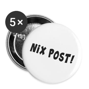 post postbote flaschenpost "nix post" - Buttons groß 56 mm (5er Pack) - Weiß - Vorne