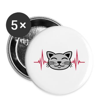 Puls Katze Gesicht glücklich - Buttons groß 56 mm (5er Pack) - Weiß - Vorne