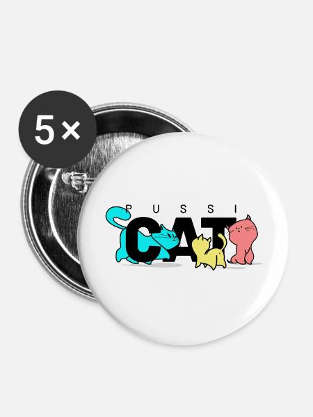 pussi cats schwarz - Buttons groß 56 mm (5er Pack) - Weiß
