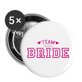 Team Braut - Buttons groß 56 mm (5er Pack) - Weiß - Vorne
