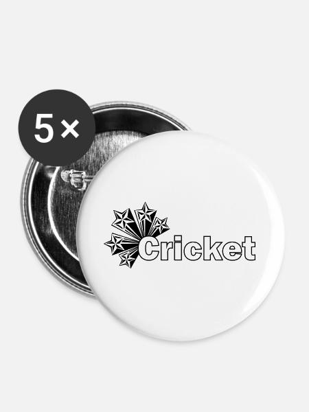 Cricket-Text mit Sternen - Buttons groß 56 mm (5er Pack) - Weiß
