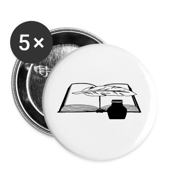 Livre avec plume et encrier - Lot de 5 grands badges (56 mm) - blanc - Devant