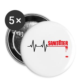 Sanitöter Herzlinie Rettungssanitäter Geschenk - Buttons groß 56 mm (5er Pack) - Weiß - Vorne