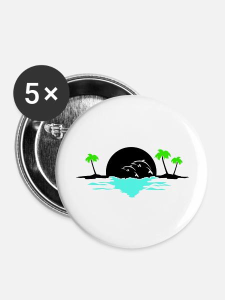 sunset delfine - Buttons groß 56 mm (5er Pack) - Weiß