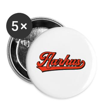 Aarhus Retro Schriftzug – Dänemark Style - Buttons groß 56 mm (5er Pack) - Weiß - Vorne