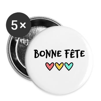 FÊTE DES MÈRES. BONNE FÊTE MAMAN. MAMAN. COEUR - Lot de 5 grands badges (56 mm) - blanc - Devant