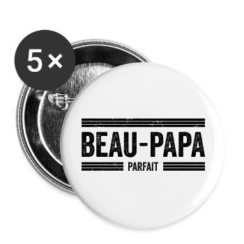 Cadeau Beau Père - Cadeau Beau Papa -Meilleur père - Lot de 5 grands badges (56 mm) - blanc - Devant