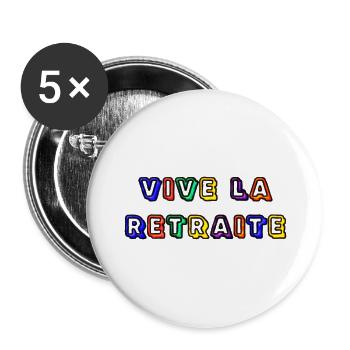 RETRAITE. RETRAITE. RETRAITEE. RETRAITE - Lot de 5 grands badges (56 mm) - blanc - Devant
