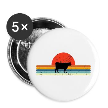 Design rétro de coucher de soleil vintage vache - Lot de 5 grands badges (56 mm) - blanc - Devant
