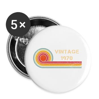 Design rétro vintage pour anniversaire 1970 - Lot de 5 grands badges (56 mm) - blanc - Devant