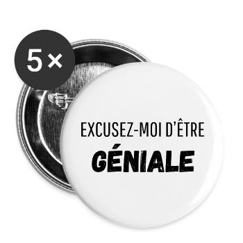 Excusez moi d’être géniale - Lot de 5 grands badges (56 mm) - blanc - Devant