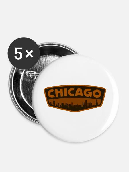 Chicago Skyline Patch Retro - Buttons groß 56 mm (5er Pack) - Weiß