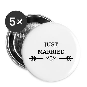 Juste marié avec du cœur et des éléments floraux - Lot de 5 grands badges (56 mm) - blanc - Devant