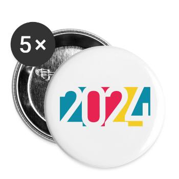 2024 happy new year Jahreszahl Datum Zahl Anno - Buttons groß 56 mm (5er Pack) - Weiß - Vorne