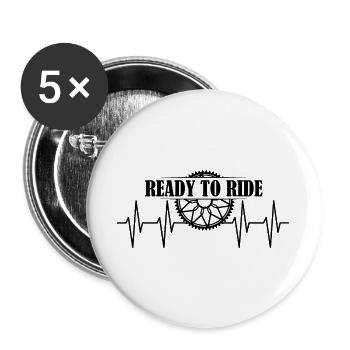 ready to ride bike icon heartbeat icon logo - Buttons large 2.2''/56 mm (5-pack) - white - Front