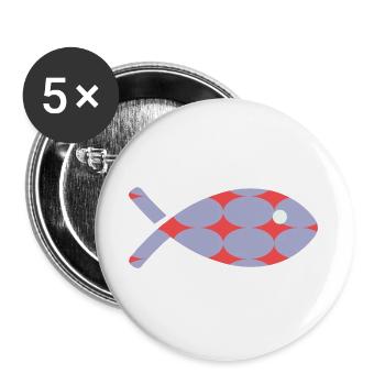 SARDINE. FISCH. APRILSCHERZ - Buttons groß 56 mm (5er Pack) - Weiß - Vorne